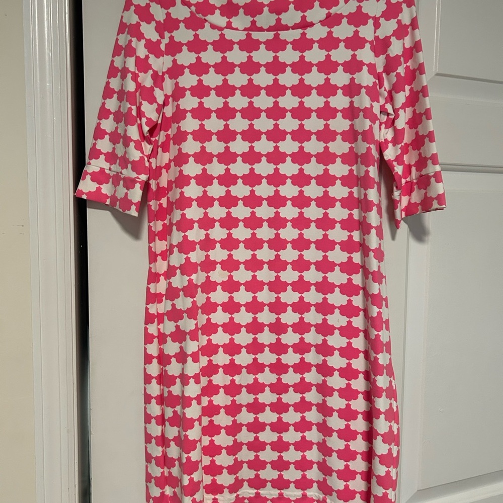 Vibrant Pink and White Long Sleeve Dress